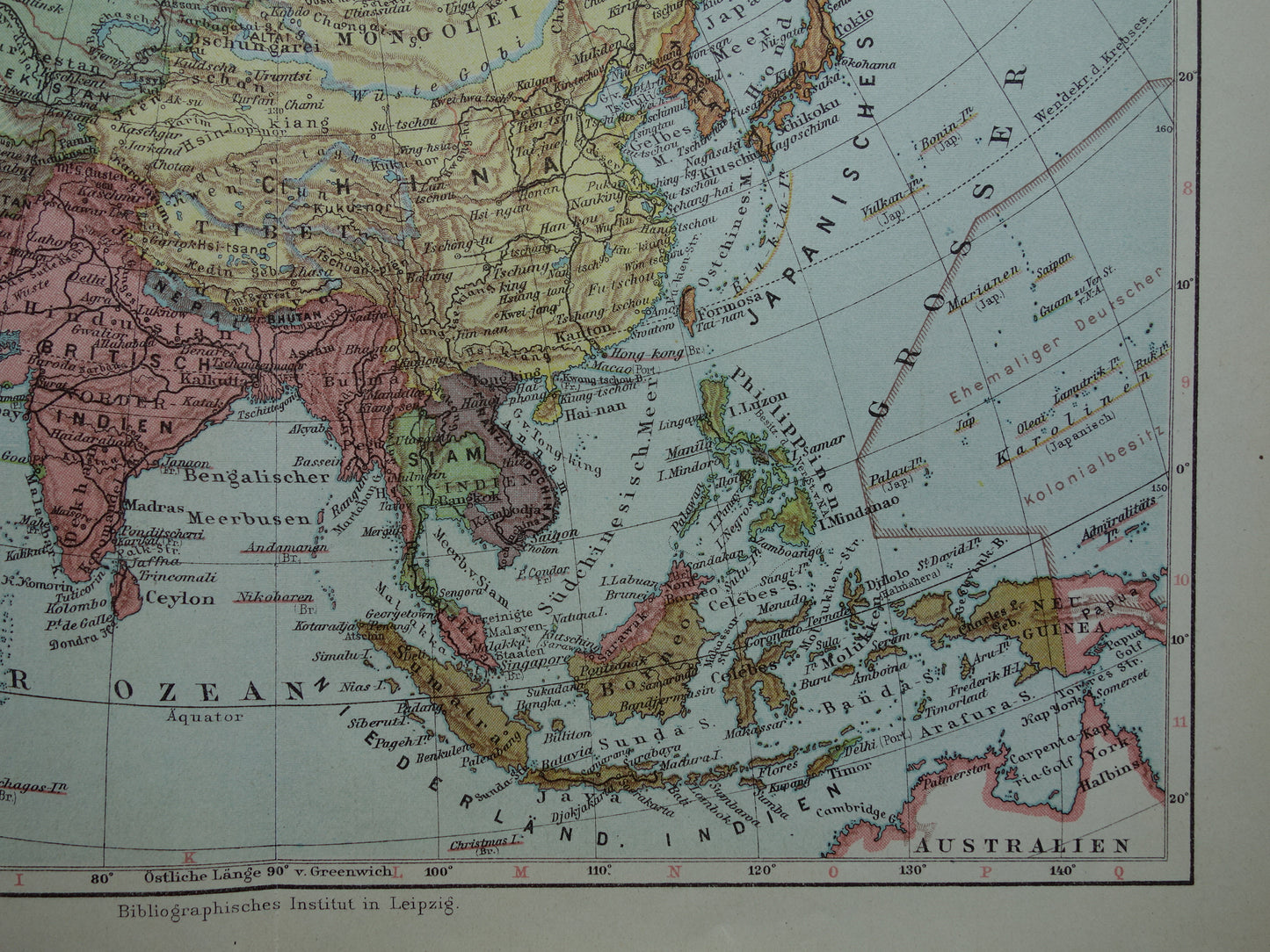 AZIË oude kaart Set van 2 originele vintage landkaarten 1926 Politieke en Fysieke kaart continent