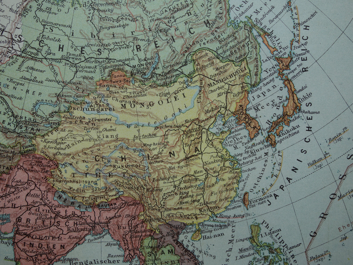 AZIË oude kaart Set van 2 originele vintage landkaarten 1926 Politieke en Fysieke kaart continent