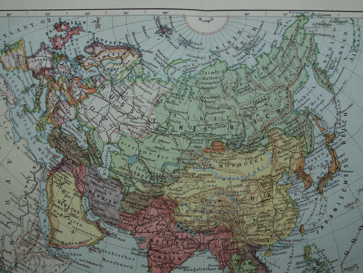 AZIË oude kaart Set van 2 originele vintage landkaarten 1926 Politieke en Fysieke kaart continent