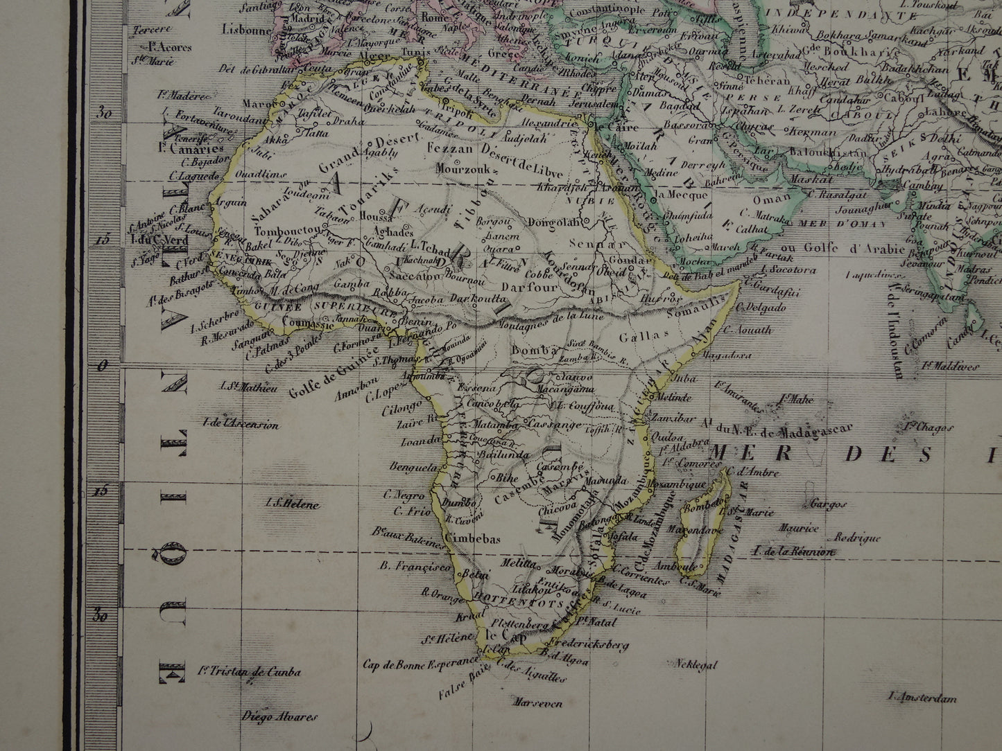 Grote oude Wereldkaart 1851 originele antieke landkaart van de wereld - historische kaarten met jaartal