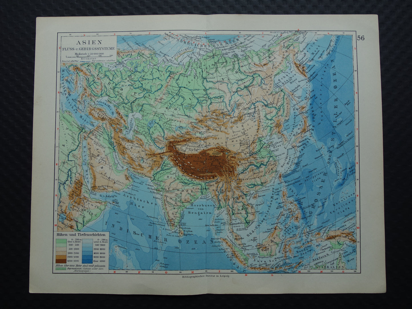 AZIË oude kaart Set van 2 originele vintage landkaarten 1926 Politieke en Fysieke kaart continent