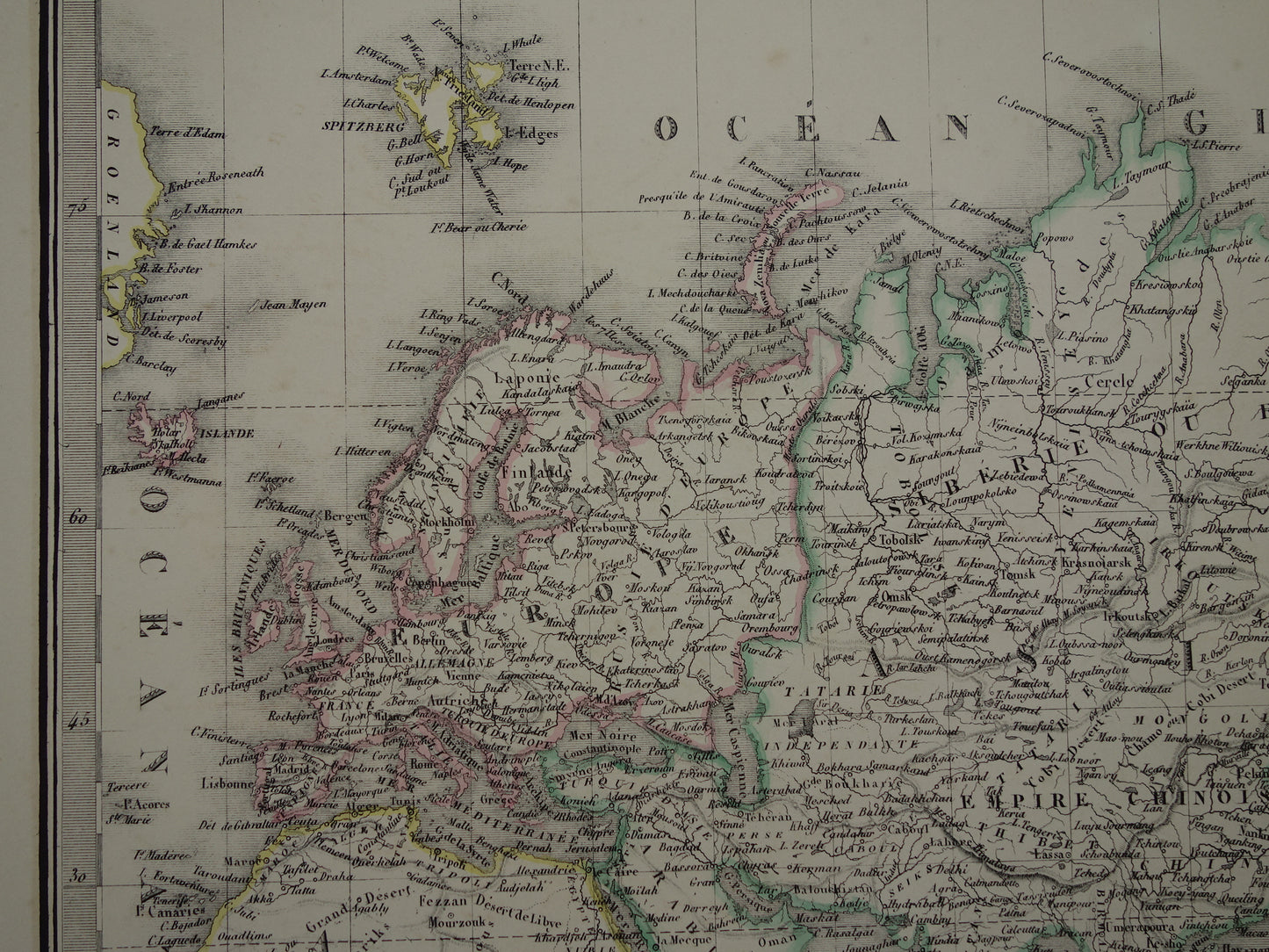 Grote oude Wereldkaart 1851 originele antieke landkaart van de wereld - historische kaarten met jaartal