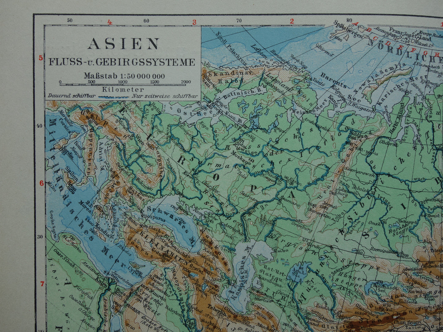 AZIË oude kaart Set van 2 originele vintage landkaarten 1926 Politieke en Fysieke kaart continent