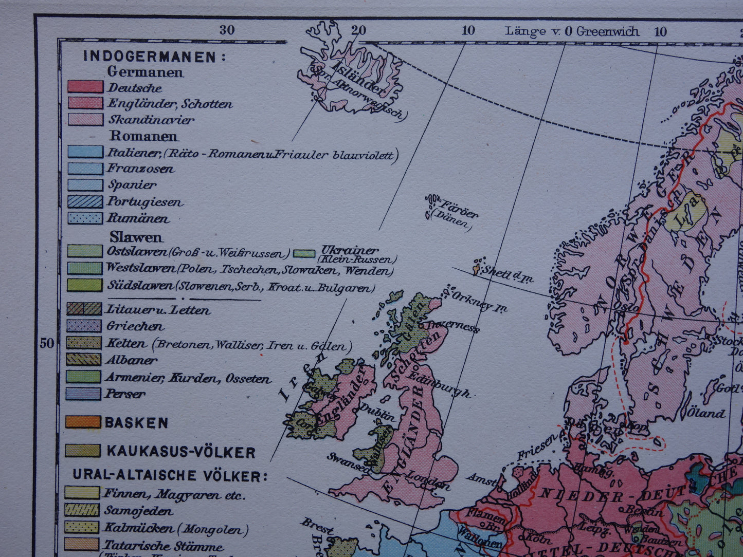 Oude kaart van Europa - kleine etnologische en linguïstische landkaart Europa- vintage kaarten
