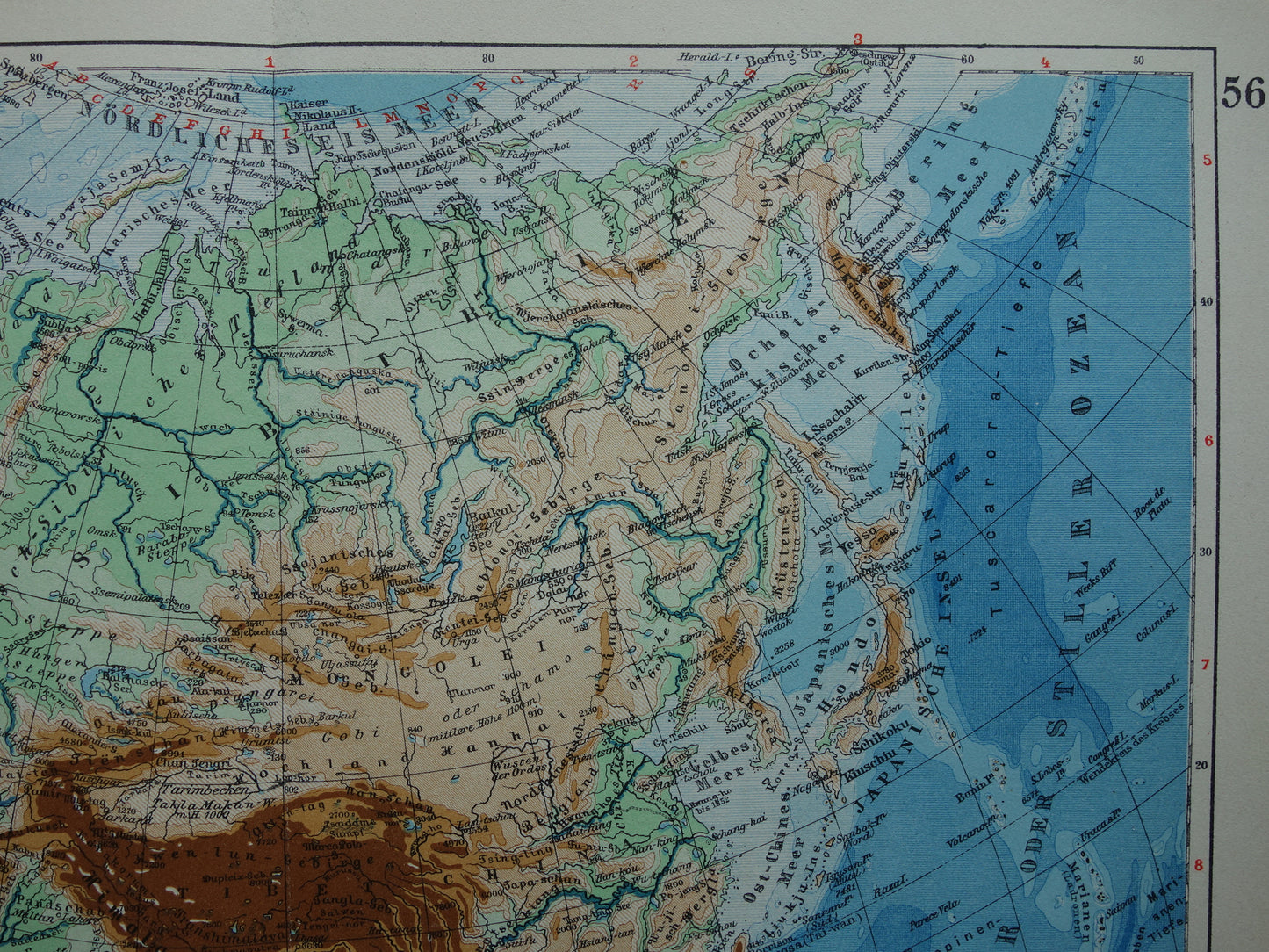 AZIË oude kaart Set van 2 originele vintage landkaarten 1926 Politieke en Fysieke kaart continent