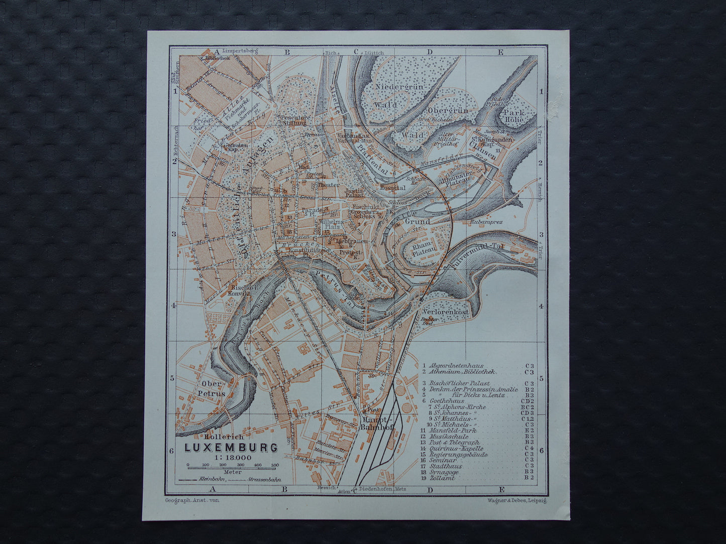 LUXEMBURG oude kaart van Luxembourg Stad uit 1904 kleine originele antieke plattegrond landkaart