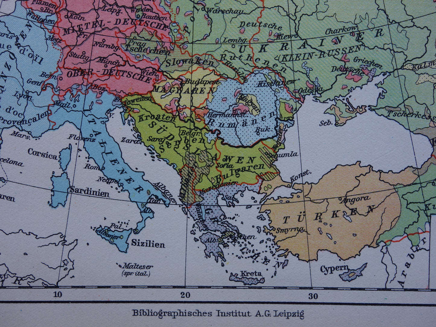 Oude kaart van Europa - kleine etnologische en linguïstische landkaart Europa- vintage kaarten