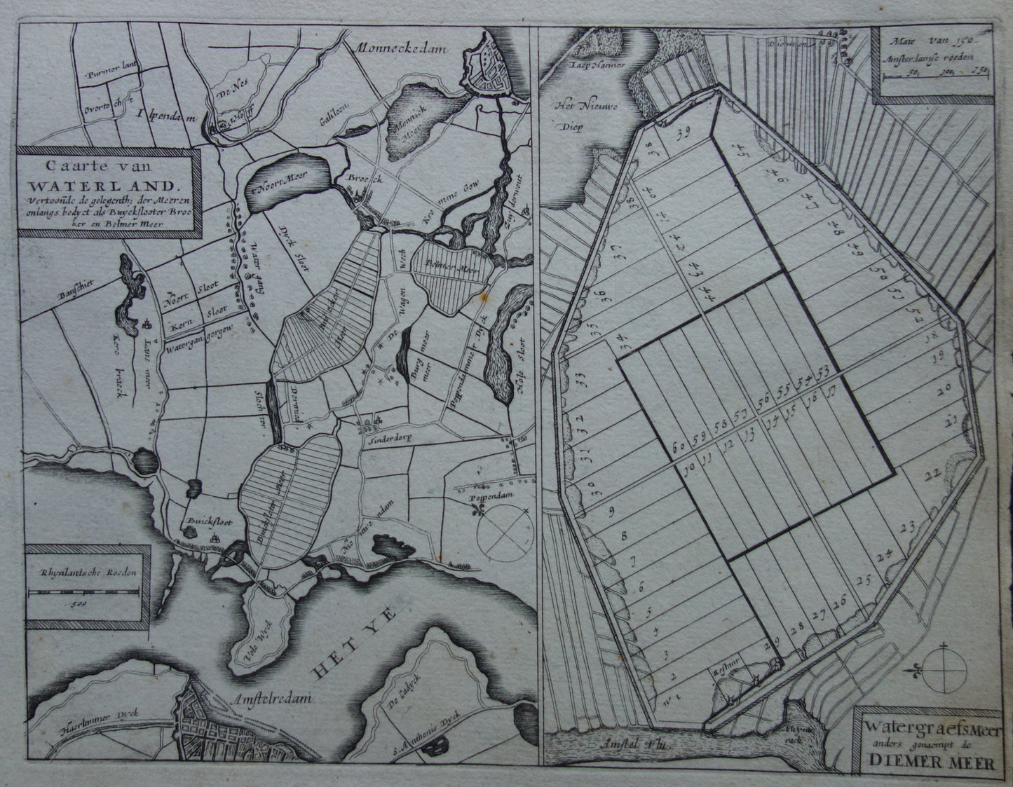 Oude kaart van AMsterdam Oost Watergraafsmeer Diemermeer Buikslotermeer Amsterdam-Noord te koop