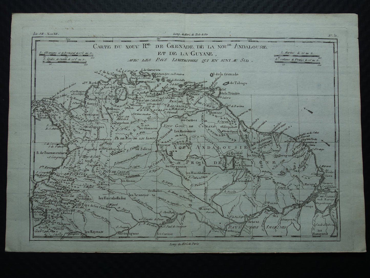 Carte du Nouv. Rme. de Grenade, de la Noules Andalousie er de la Guyane, avec les Pays limitrophes qui en sont au Sud Bonne Raynal 1784 map
