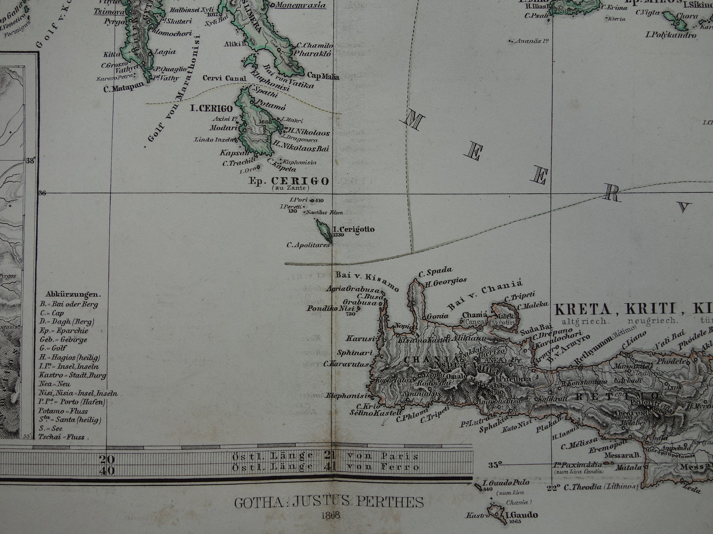 155+ jaar oude landkaart van Griekenland originele antieke kaart uit 1868 vintage kaarten Athene Piraeus