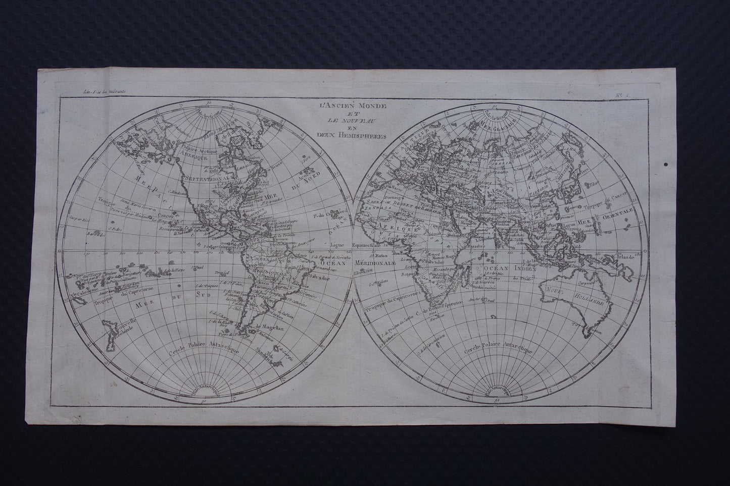 245+ jaar oude Wereldkaart Originele antieke kaart van de wereld van Raynal Bonne uit 1780