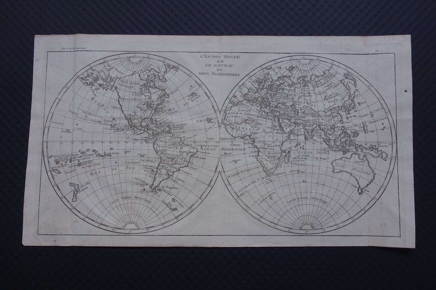 L'ancien monde et le nouveau en deux hemispheres Bonne Raynal 1780 carte map