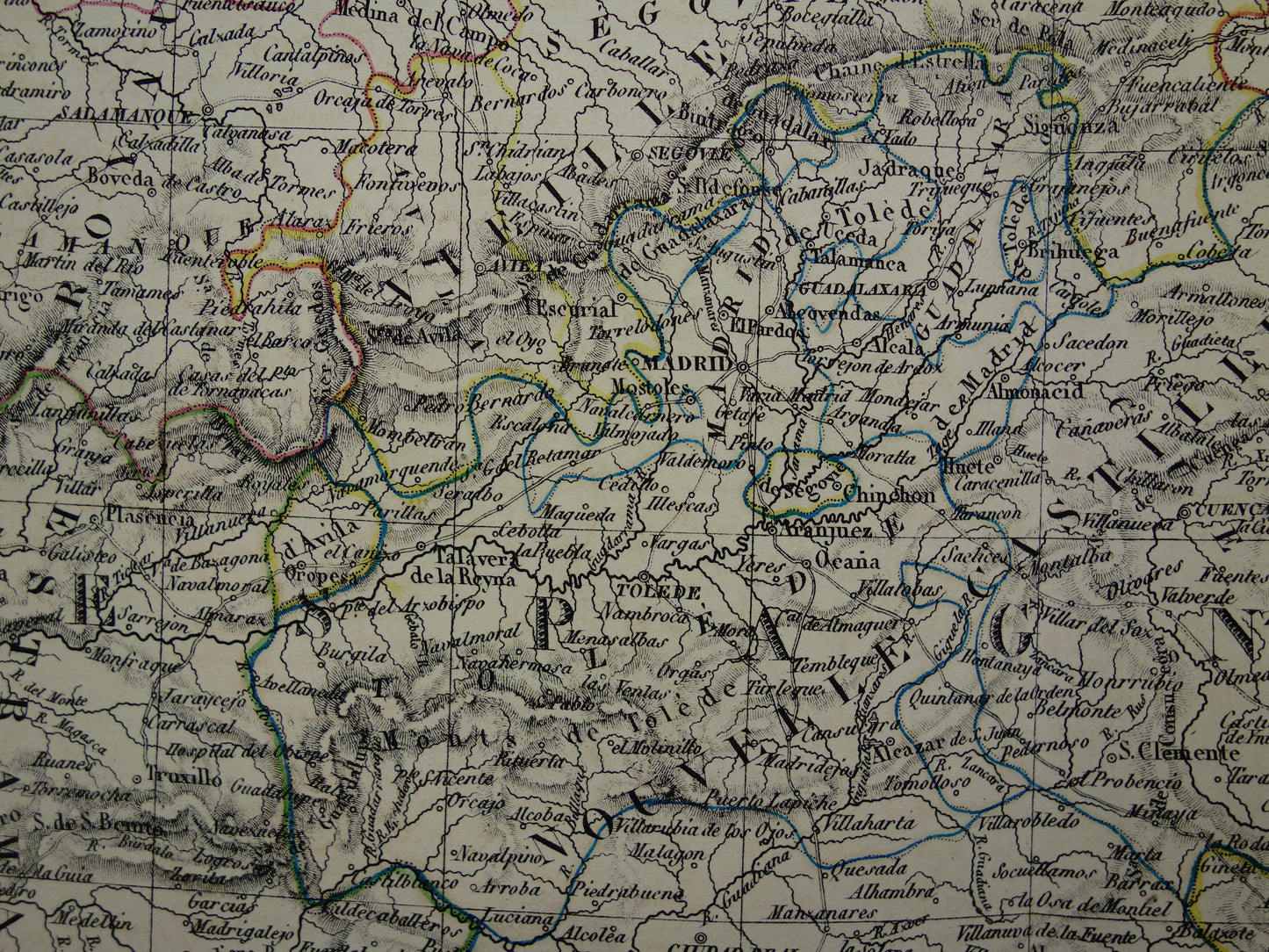 SPANJE grote oude kaart van Spanje en Portugal in 1851 originele antieke Franse handgekleurde landkaart met jaartal