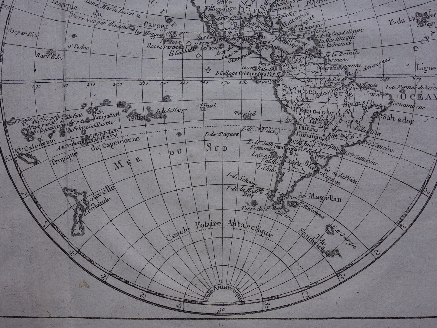 245+ jaar oude Wereldkaart Originele antieke kaart van de wereld van Raynal Bonne uit 1780