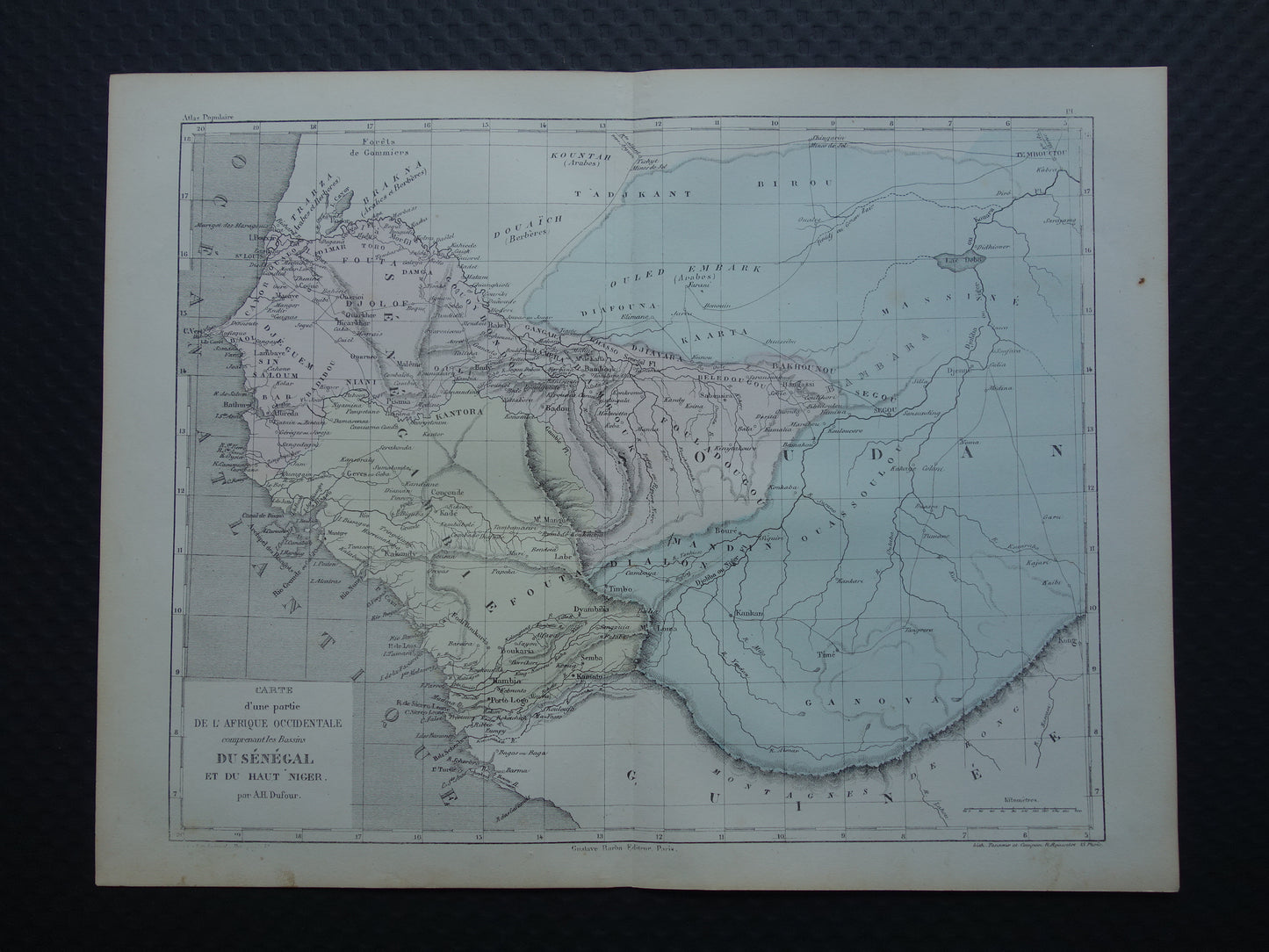 West-Afrika antieke landkaart - Handgekleurde oude Franse kaart van Gambia Mali Senegal Guinee