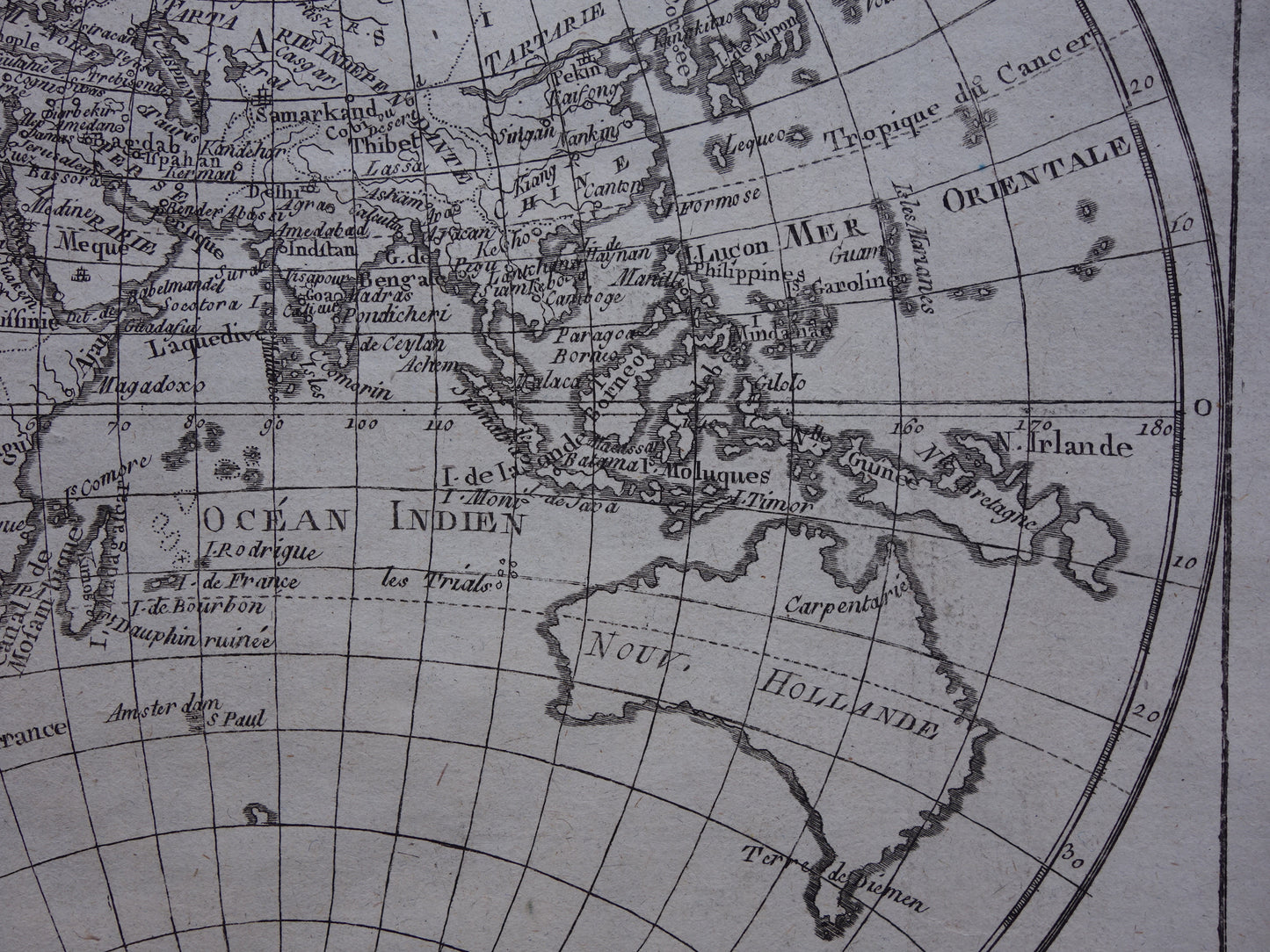 245+ jaar oude Wereldkaart Originele antieke kaart van de wereld van Raynal Bonne uit 1780