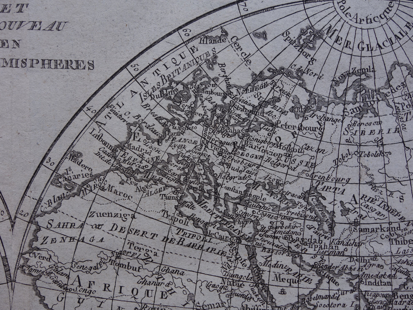 245+ jaar oude Wereldkaart Originele antieke kaart van de wereld van Raynal Bonne uit 1780