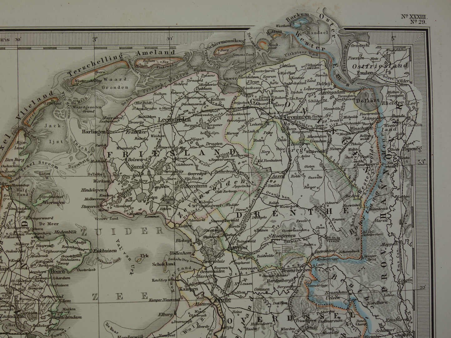 Oude landkaart van NEDERLAND en BELGIË in 1868 Antieke Duitse kaart Benelux vintage poster met jaartal