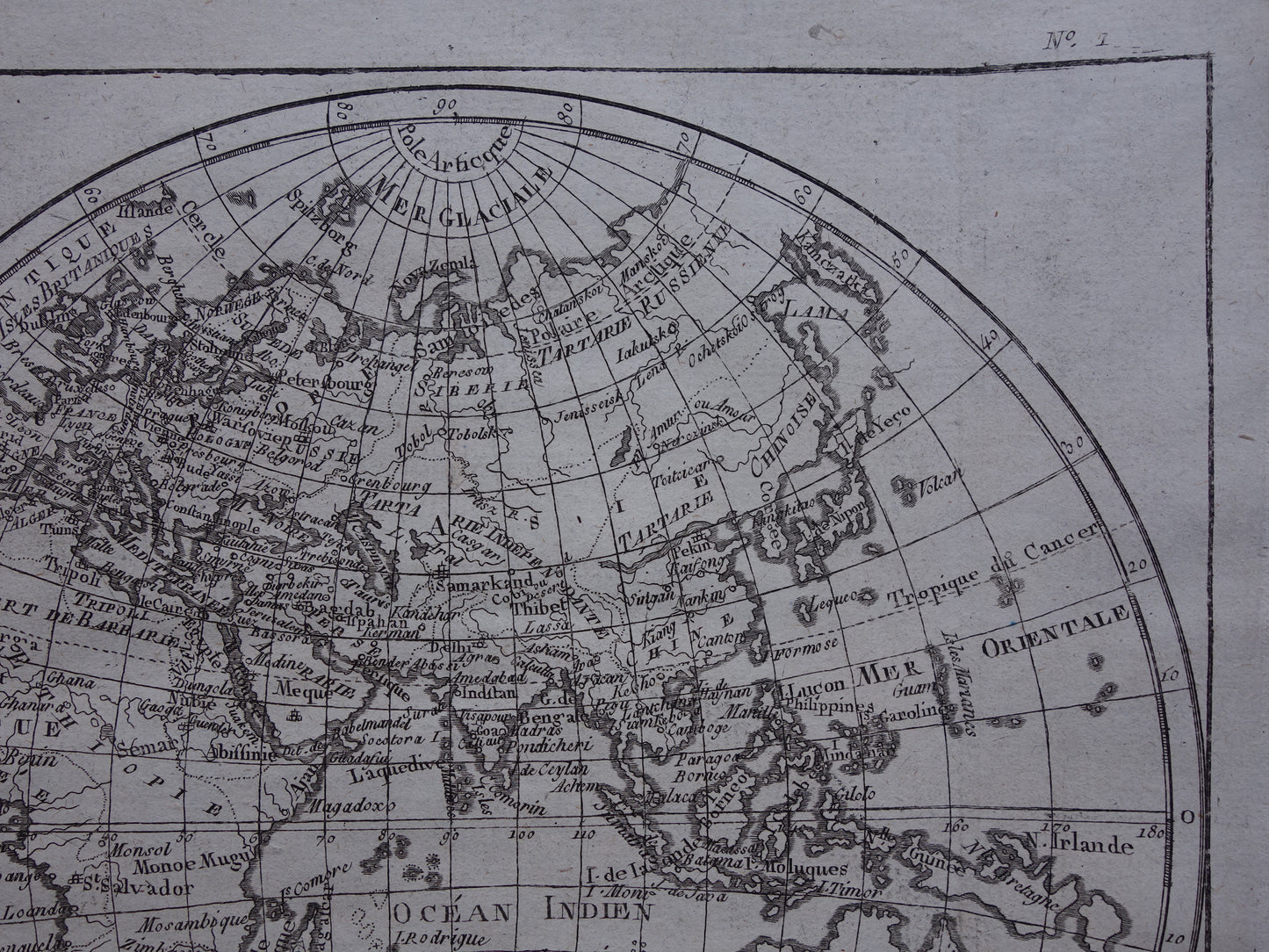245+ jaar oude Wereldkaart Originele antieke kaart van de wereld van Raynal Bonne uit 1780