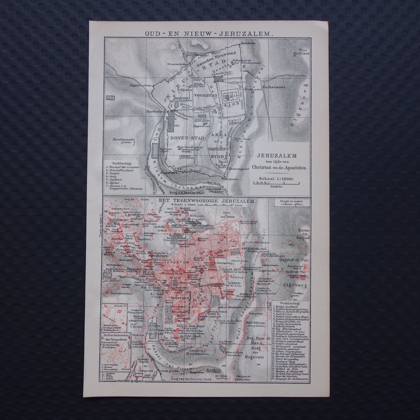 Oude kaart van Jeruzalem in 1918 en in klassieke oudheid - kleine originele antieke plattegrond Jeruzalem
