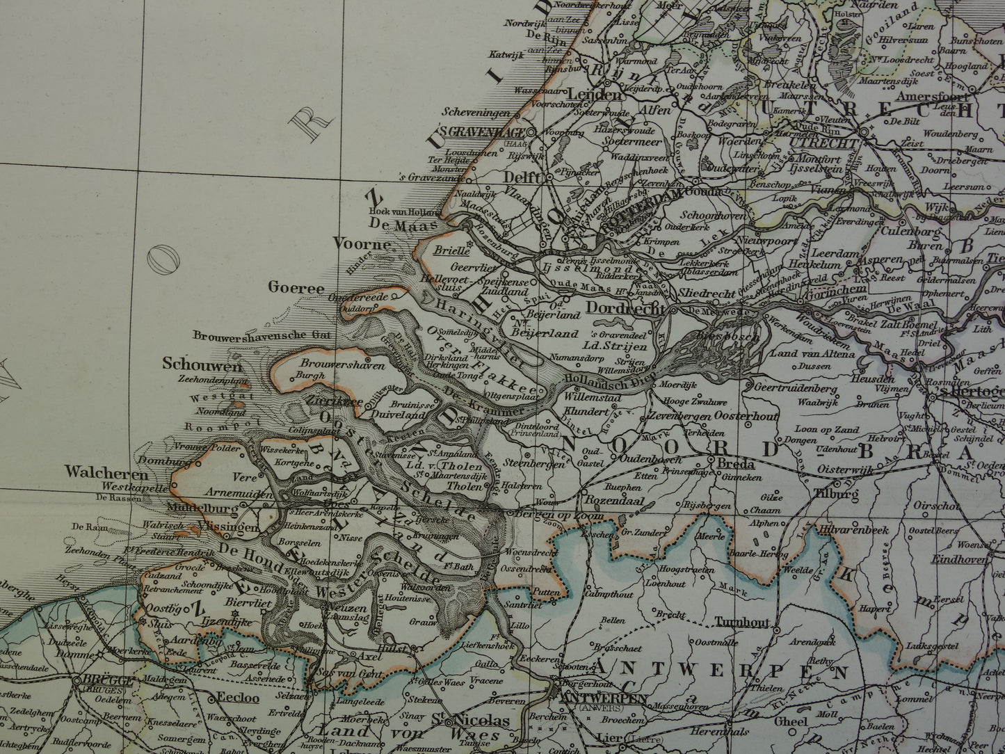 Oude landkaart van NEDERLAND en BELGIË in 1868 Antieke Duitse kaart Benelux vintage poster met jaartal