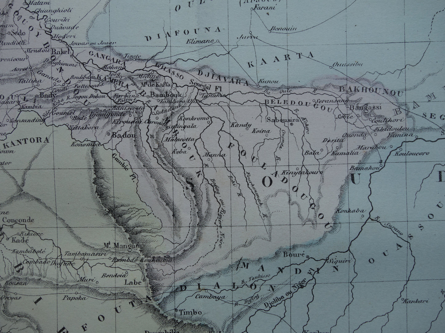 West-Afrika antieke landkaart - Handgekleurde oude Franse kaart van Gambia Mali Senegal Guinee
