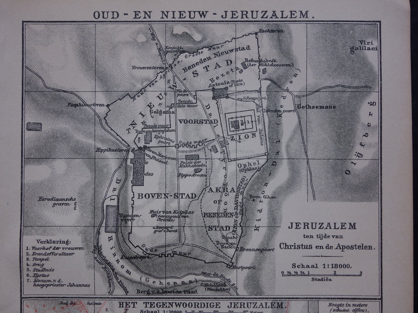 Oude kaart van Jeruzalem in 1918 en in klassieke oudheid - kleine originele antieke plattegrond Jeruzalem