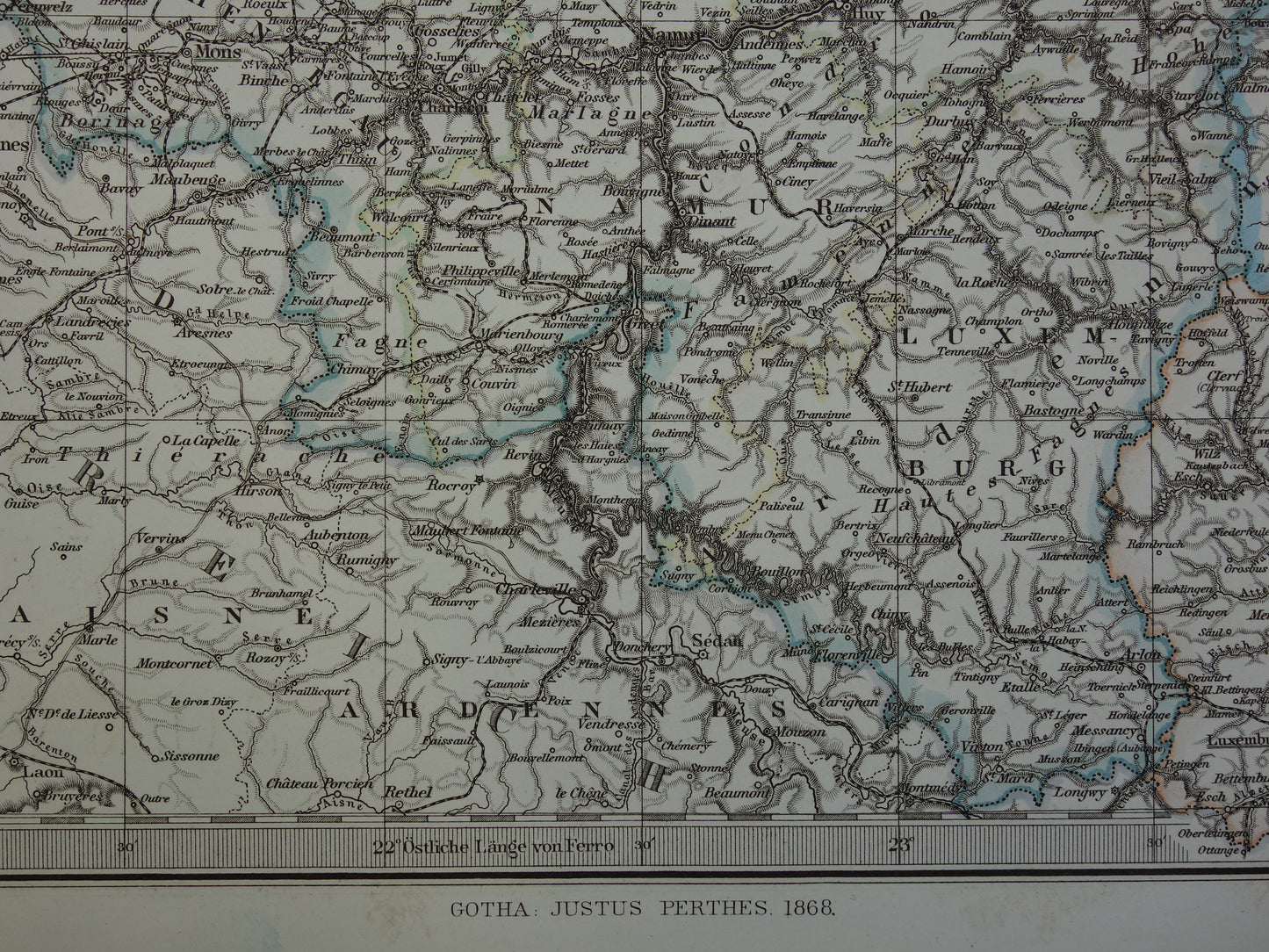 Oude landkaart van NEDERLAND en BELGIË in 1868 Antieke Duitse kaart Benelux vintage poster met jaartal