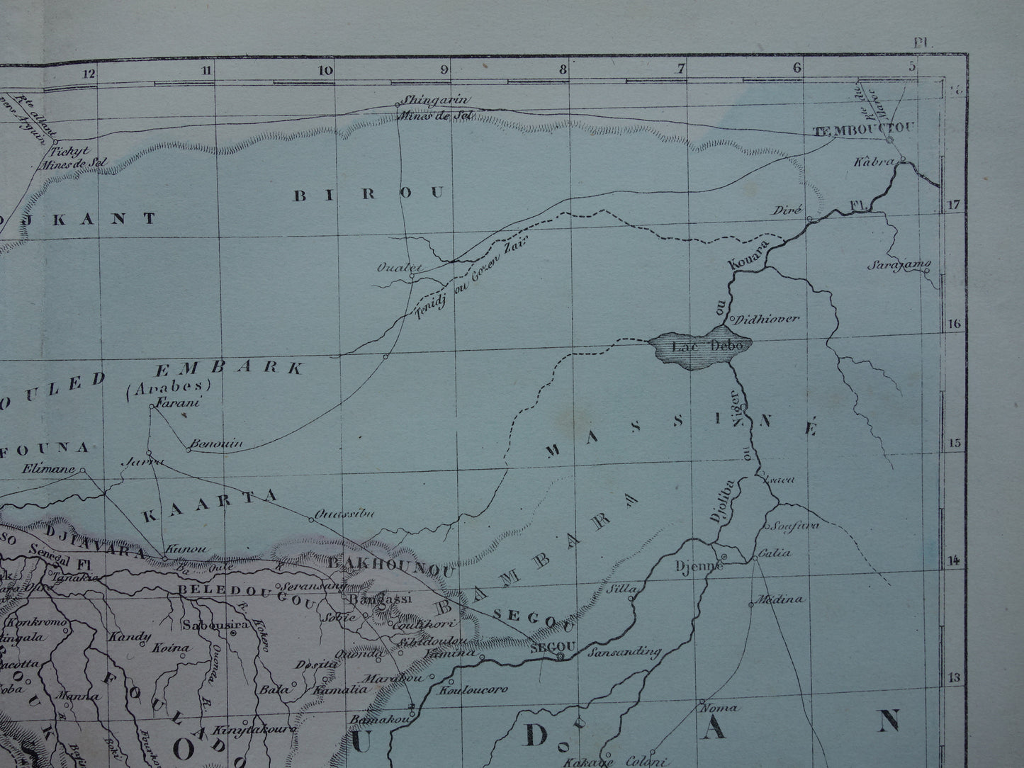 West-Afrika antieke landkaart - Handgekleurde oude Franse kaart van Gambia Mali Senegal Guinee