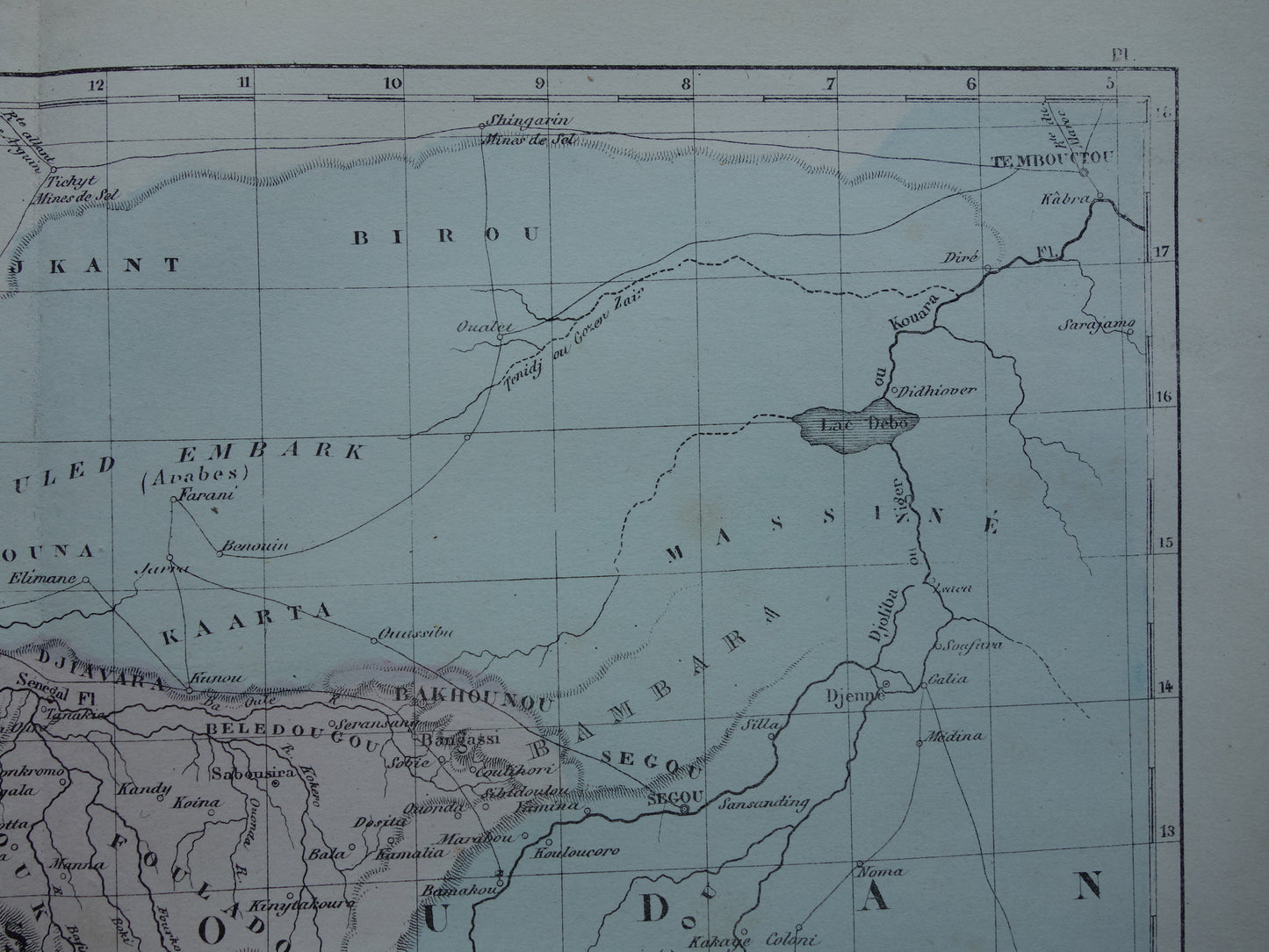 West-Afrika antieke landkaart - Handgekleurde oude Franse kaart van Gambia Mali Senegal Guinee
