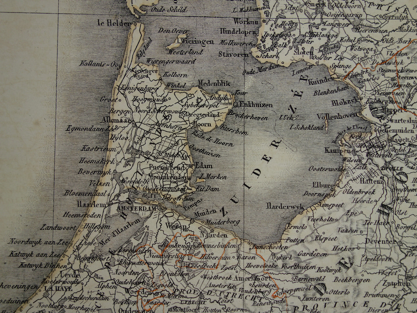 NEDERLAND grote oude kaart van Nederland en België in 1851 originele antieke Franse handgekleurde landkaart poster