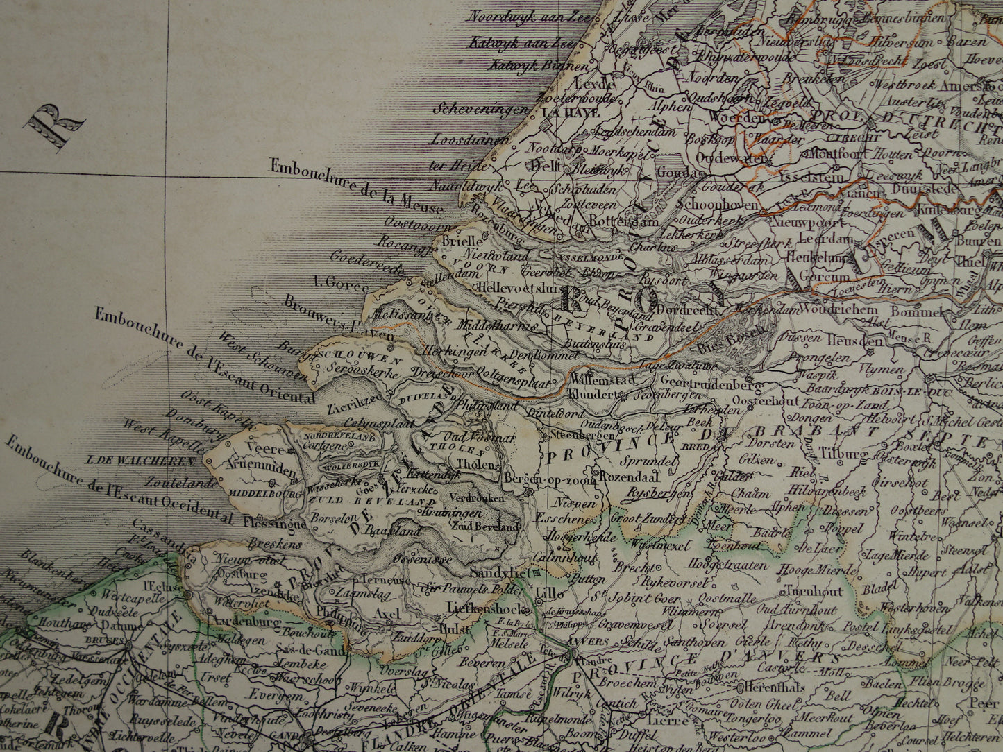 NEDERLAND grote oude kaart van Nederland en België in 1851 originele antieke Franse handgekleurde landkaart poster