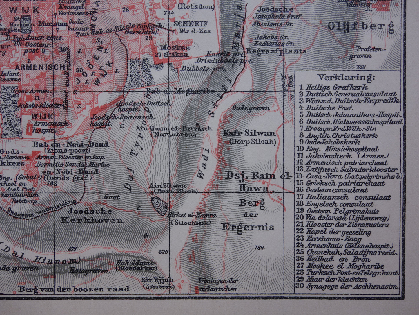 Oude kaart van Jeruzalem in 1918 en in klassieke oudheid - kleine originele antieke plattegrond Jeruzalem