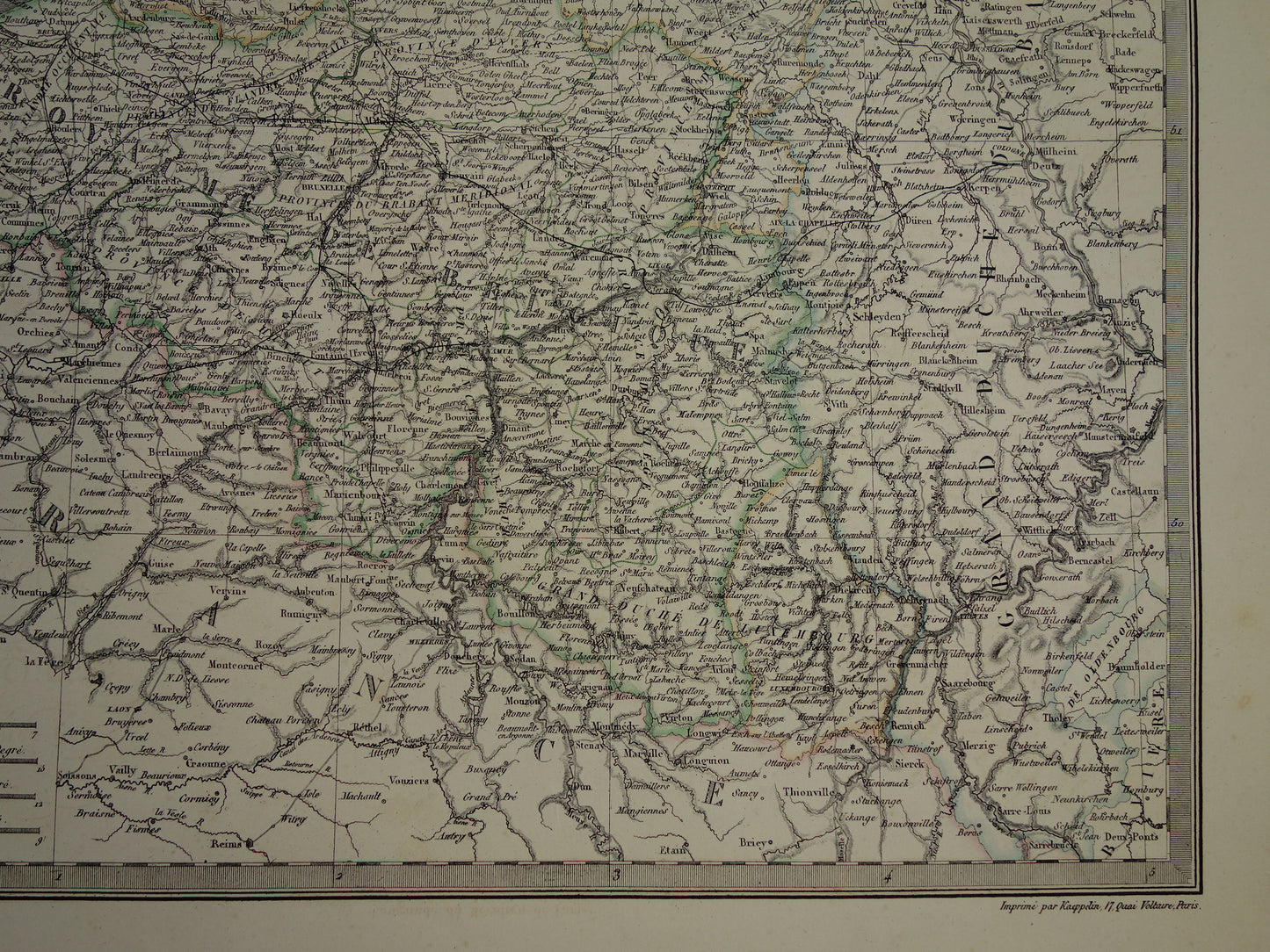 NEDERLAND grote oude kaart van Nederland en België in 1851 originele antieke Franse handgekleurde landkaart poster