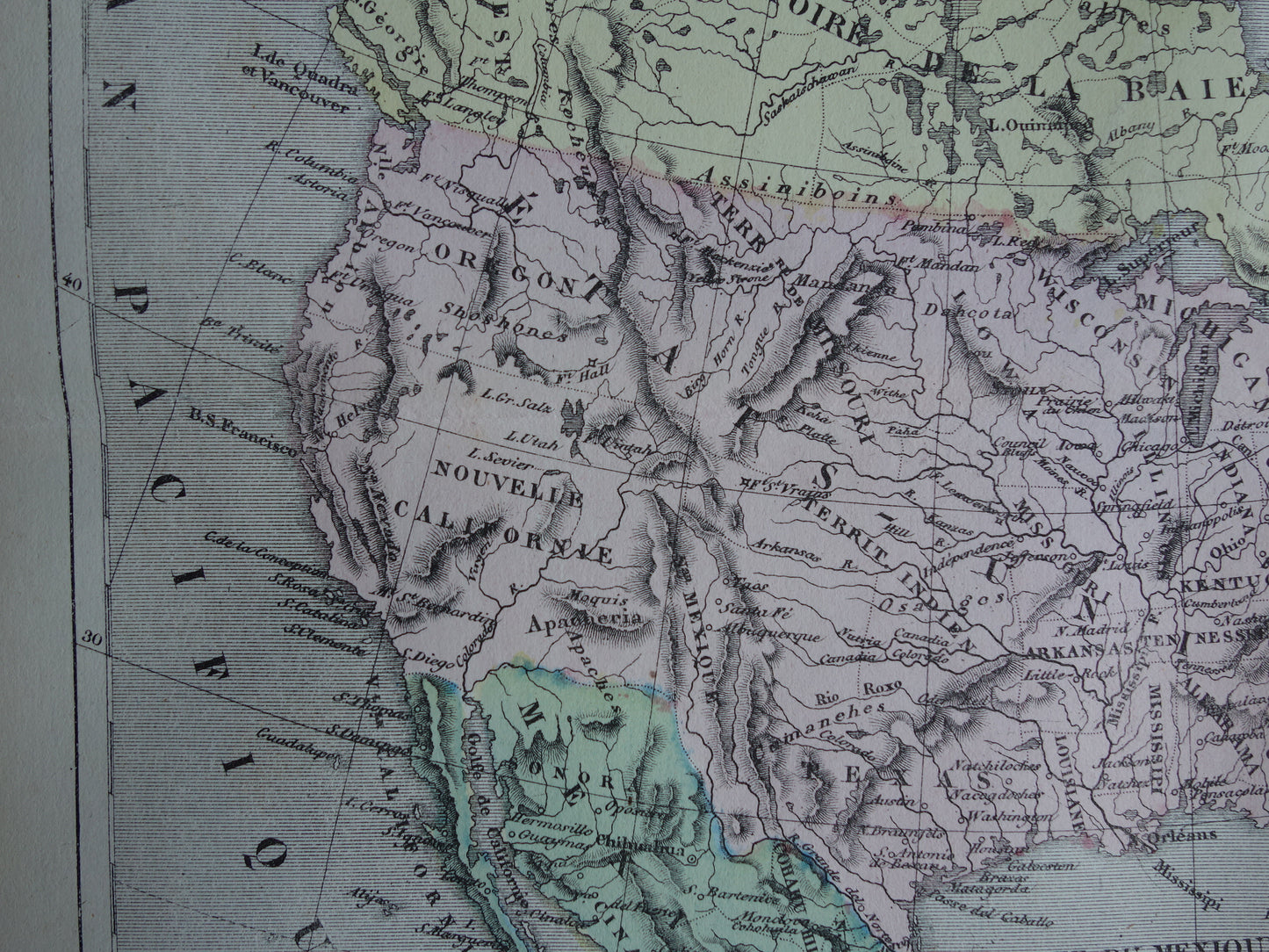 Noord-Amerika antieke landkaart - Handgekleurde oude Franse kaart van het continent