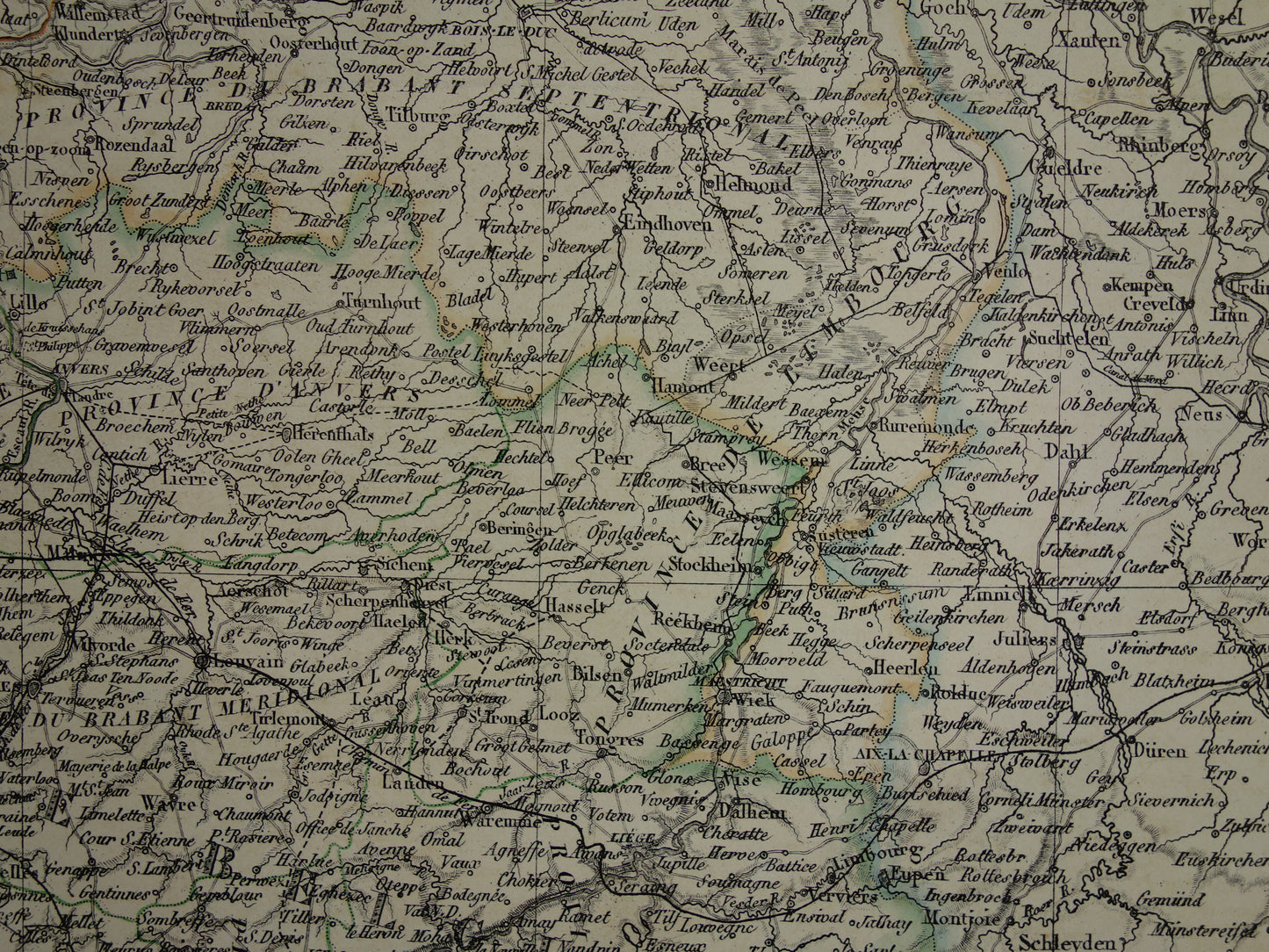 NEDERLAND grote oude kaart van Nederland en België in 1851 originele antieke Franse handgekleurde landkaart poster