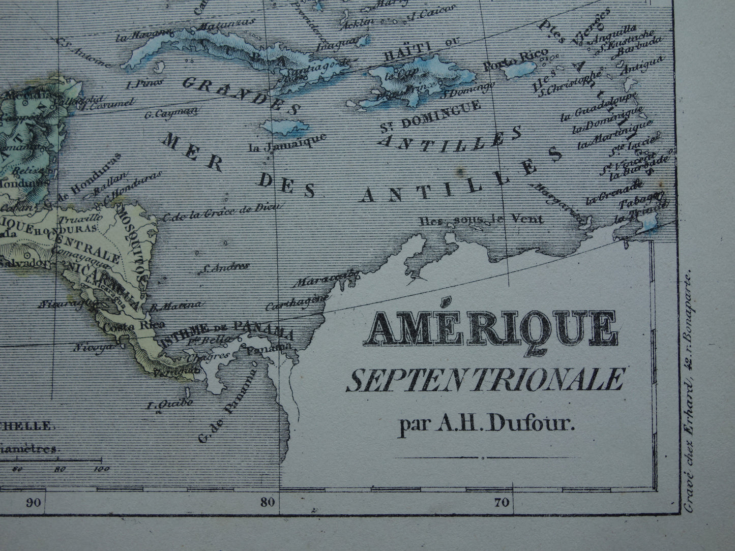 Noord-Amerika antieke landkaart - Handgekleurde oude Franse kaart van het continent