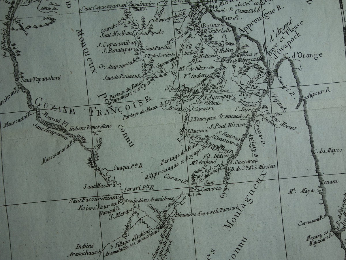 Französisch-Guyana Alte Karte von Französisch-Guyana mit Suriname Originale Vintage-Karte von 1784