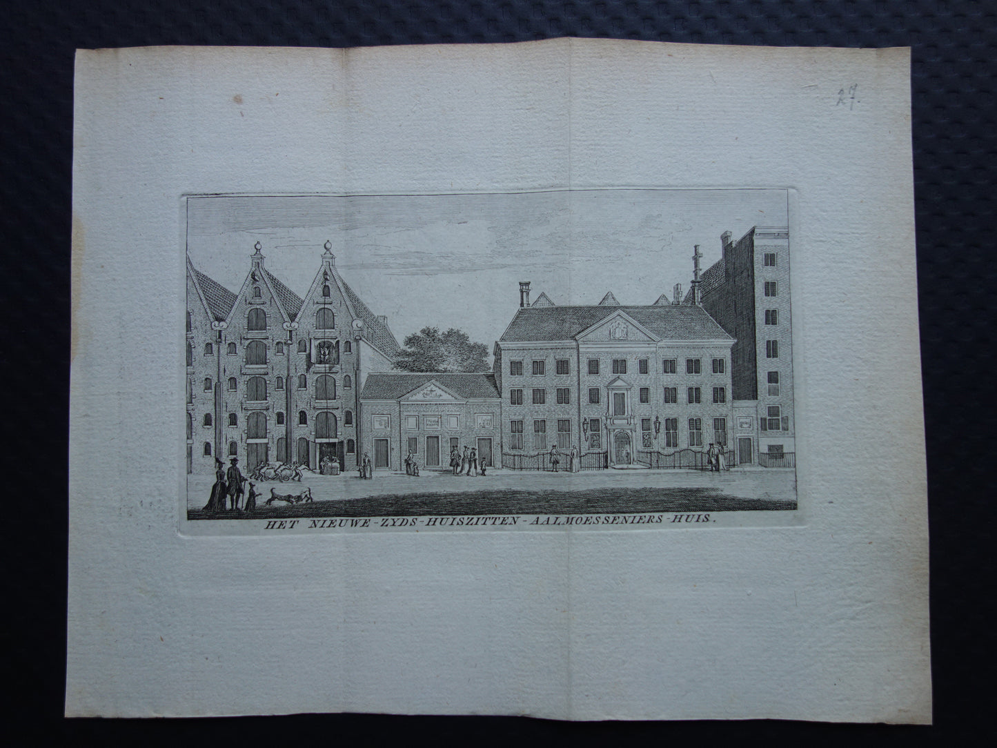 Oude prent van Nieuwezijds Huiszittenhuis in Amsterdam Originele antieke gravure Prinsengracht 235-237 Historisch stadsgezicht Vintage Print