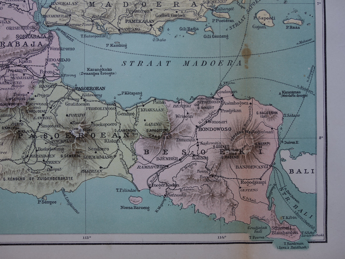 JAVA Grote oude kaart van Java en Madura Indonesië 1918 originele antieke Nederlandse landkaart