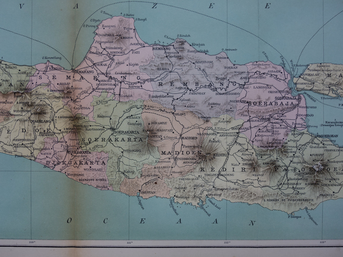 JAVA Grote oude kaart van Java en Madura Indonesië 1918 originele antieke Nederlandse landkaart