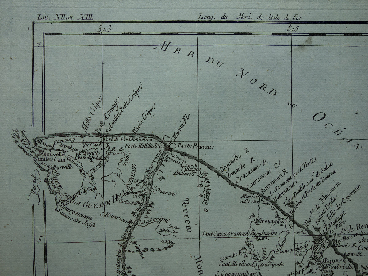 Französisch-Guyana Alte Karte von Französisch-Guyana mit Suriname Originale Vintage-Karte von 1784
