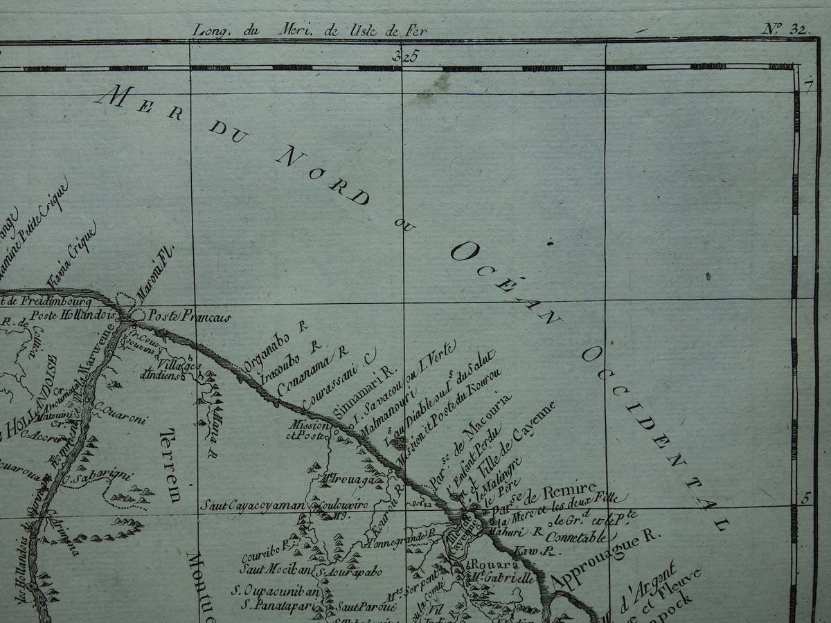 Französisch-Guyana Alte Karte von Französisch-Guyana mit Suriname Originale Vintage-Karte von 1784
