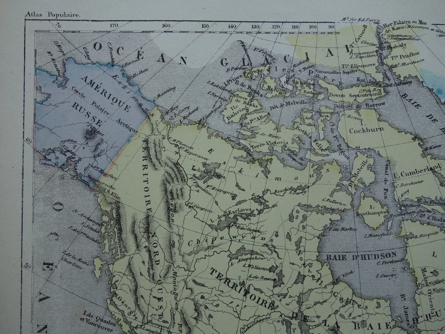 Noord-Amerika antieke landkaart - Handgekleurde oude Franse kaart van het continent