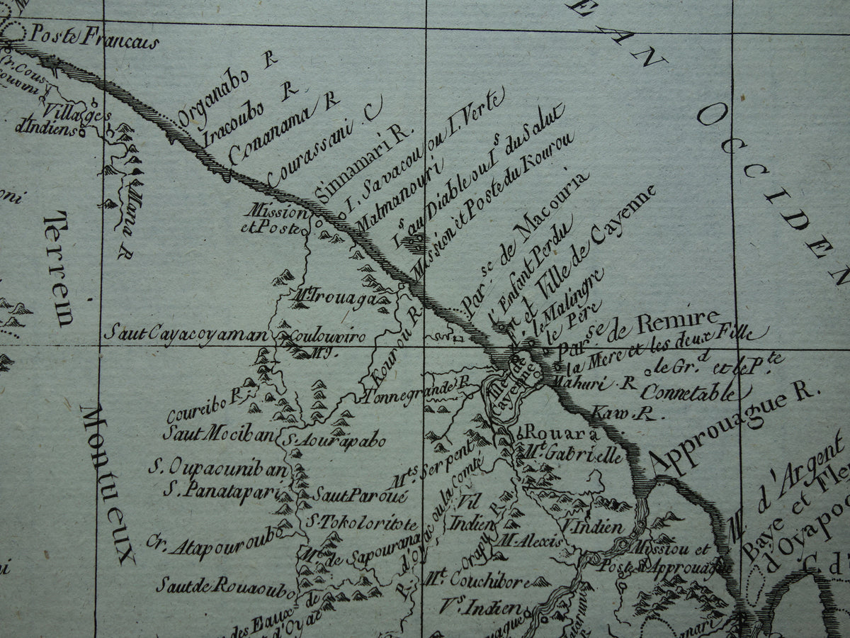 Französisch-Guyana Alte Karte von Französisch-Guyana mit Suriname Originale Vintage-Karte von 1784