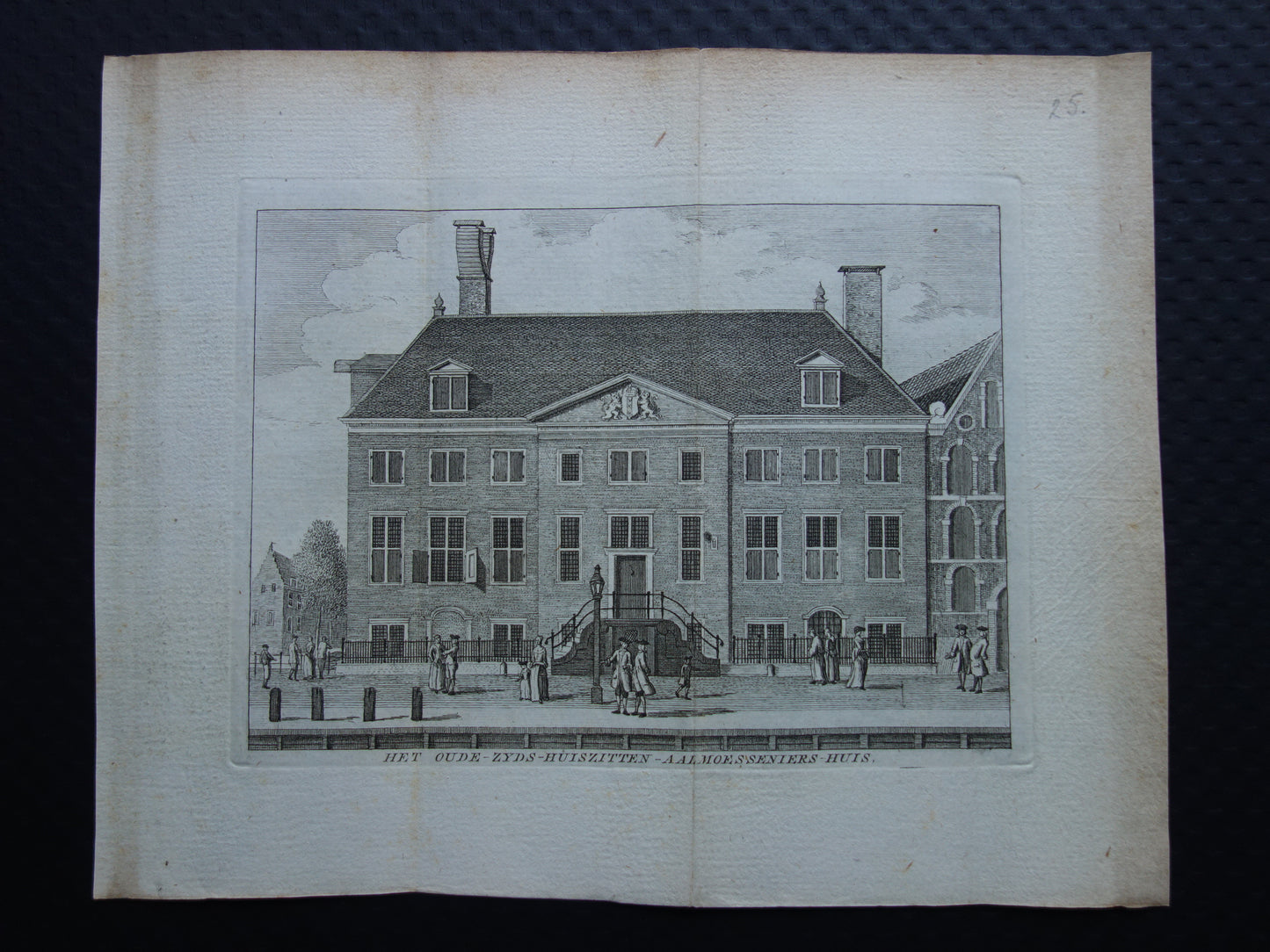 Het oude-zyds-huiszitten-aalmoesseniers-huis originele gravure te koop