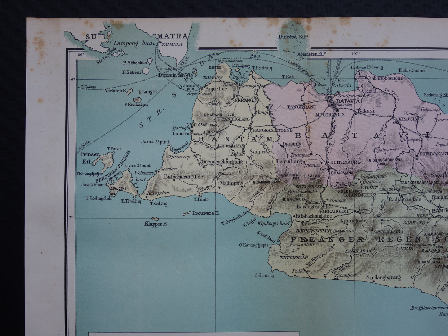 JAVA Grote oude kaart van Java en Madura Indonesië 1918 originele antieke Nederlandse landkaart