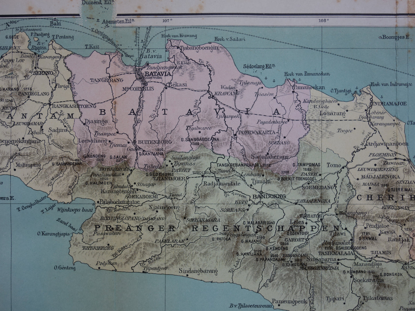 JAVA Grote oude kaart van Java en Madura Indonesië 1918 originele antieke Nederlandse landkaart