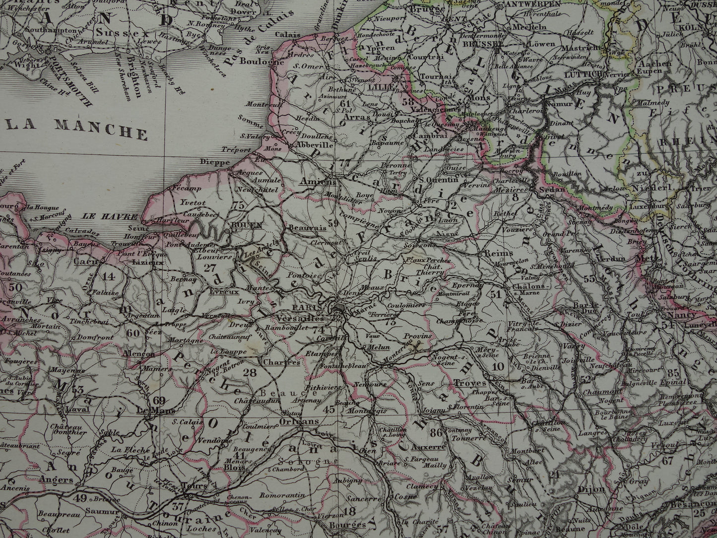 FRANKRIJK oude landkaart van Frankrijk 1877 originele antieke kaart/poster met jaartal