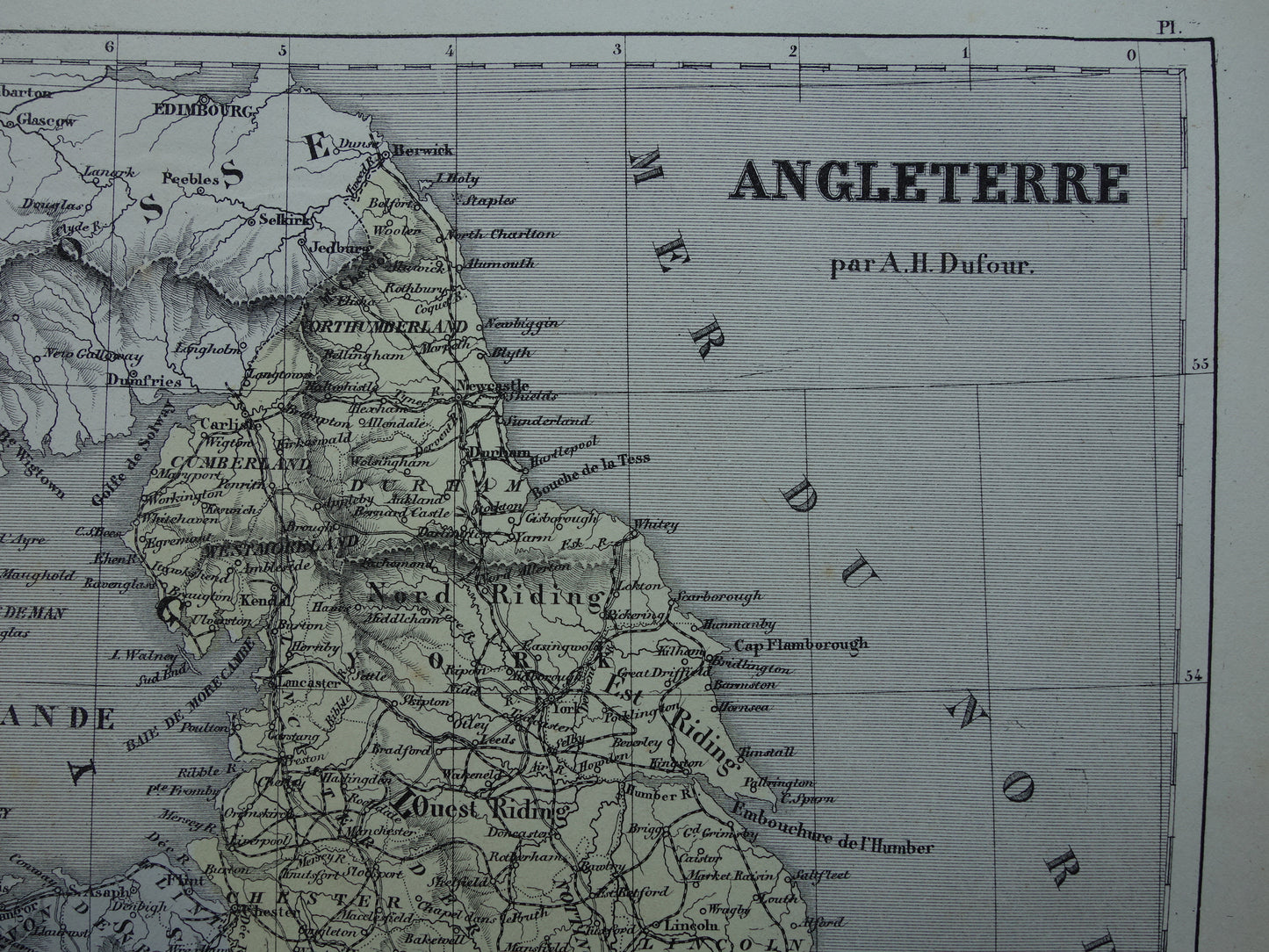 Antieke Franse landkaart van Engeland en Wales - Handgekleurde oude kaart Engeland